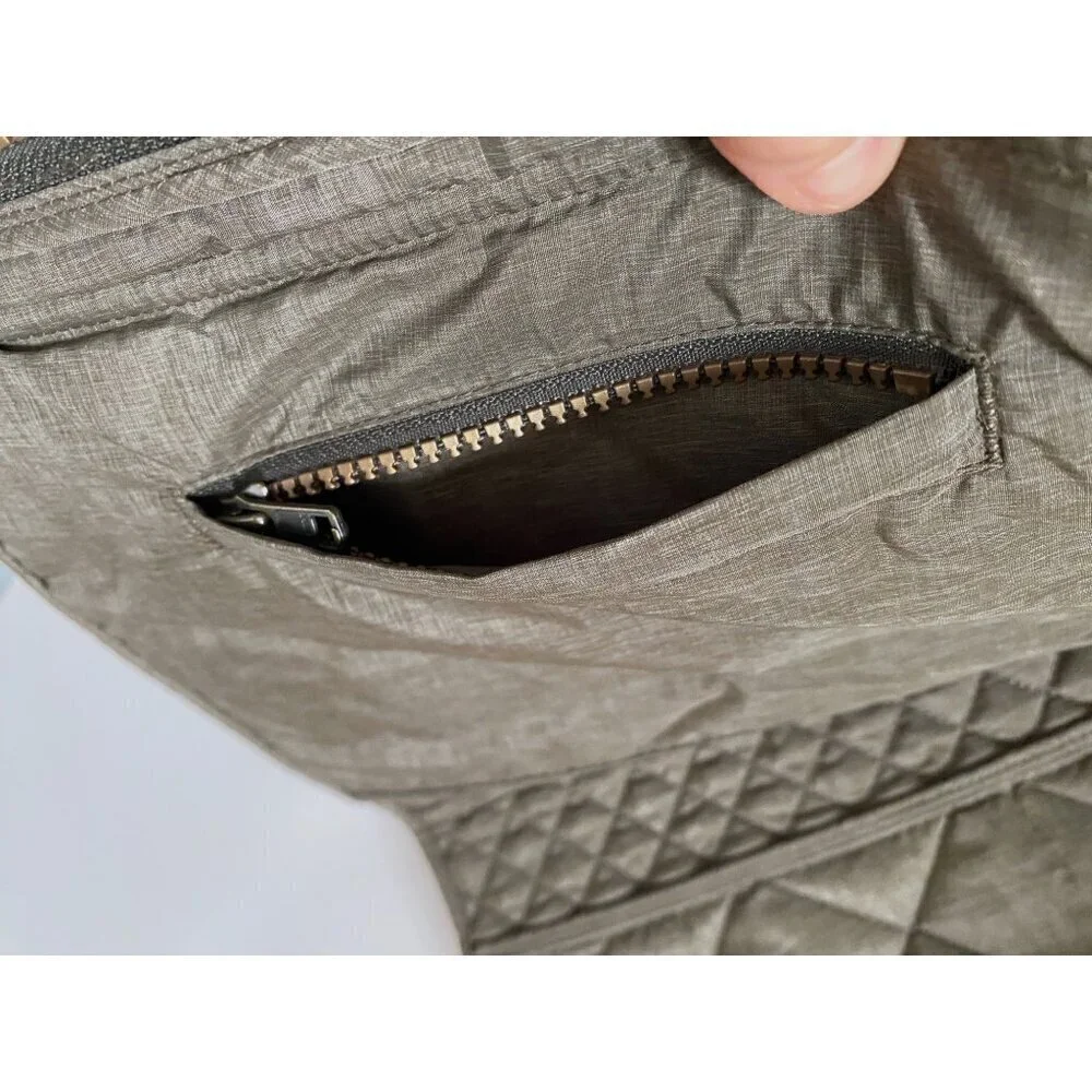 Lucchese Quilted Vest Size Small Green Brown Polyester Micro Suede Zipper Button - Picture 7 of 16